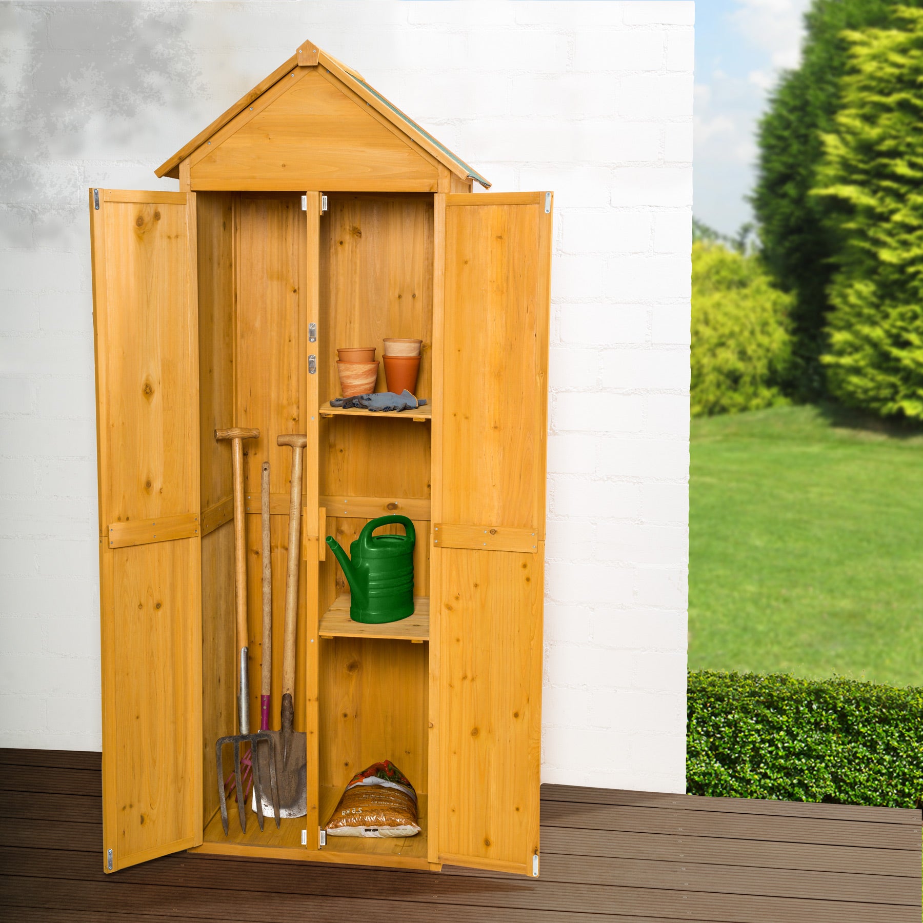 Garden storage shed with a pitched roof