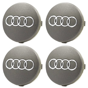 Audi Wheel Center Caps Hub Emblem - 4-Pack - Silver 60 mm