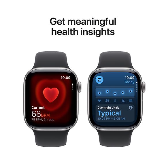Apple Watch Series 11 GPS 42mm Star Gray Aluminum Case, Black Sport Band, M/L