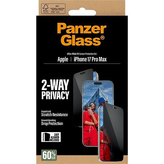 PanzerGlass 2-Way Privacy Ultra-Wide Fit screen protector, iPhone 17 Pro Max