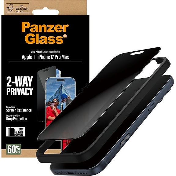 PanzerGlass 2-Way Privacy Ultra-Wide Fit screen protector, iPhone 17 Pro Max