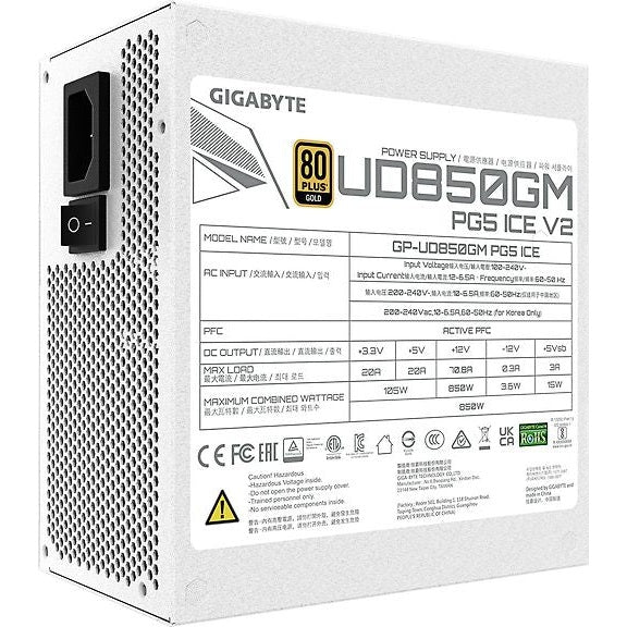 Gigabyte UD850GM PG5 V2 ICE 850W Power Supply, White