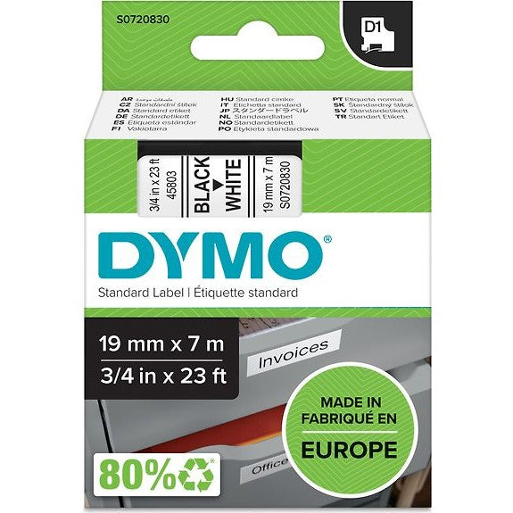 DYMO D1 Label Tape 19mm x 7m – Black on White