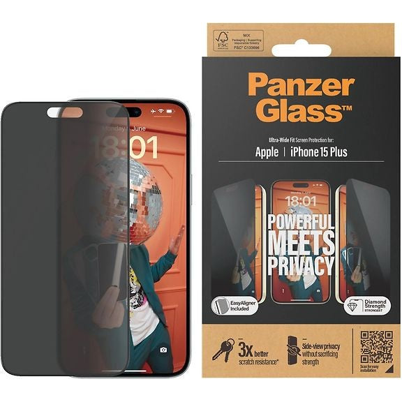 PanzerGlass Privacy Screen Protector Iphone 15, Black