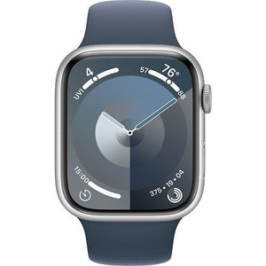 Apple Watch Series 9, 45mm M/L, Silver Aluminum Case with Storm Blue Sport Band