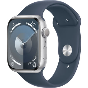 Apple Watch Series 9 GPS 45 mm Silver Aluminum Case with Storm Blue Sport Band, M/L