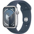 Apple Watch Series 9, 45mm M/L, Silver Aluminum Case with Storm Blue Sport Band