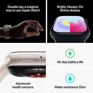 Apple Watch Series 9 GPS+Cell 41mm Silver Aluminum Case, Blue Sport Band, S/M