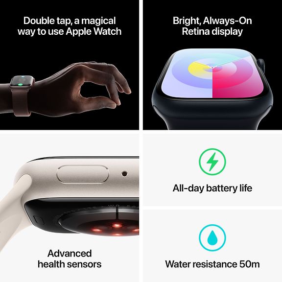 Apple Watch Series 9 GPS+Cell 41mm Silver Aluminum Case, Blue Sport Band, S/M