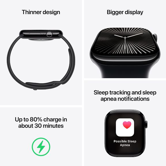Apple Watch Series 10 GPS+Cell 42mm Silver Alum Case with Blue Sport Band, S/M MWX33