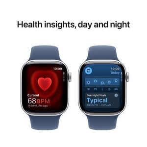 Apple Watch Series 10 GPS+Cell 42mm Silver Alum Case with Blue Sport Band, S/M MWX33