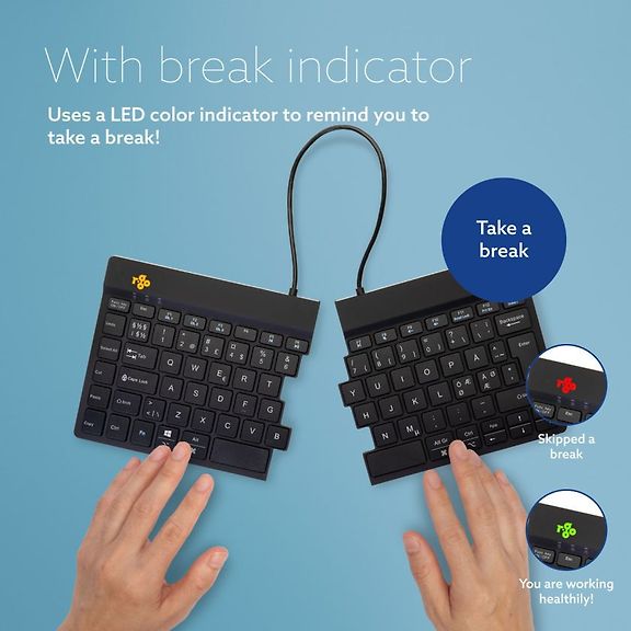 R-Go Split Break Two-Part Ergonomic Wireless Keyboard, Black