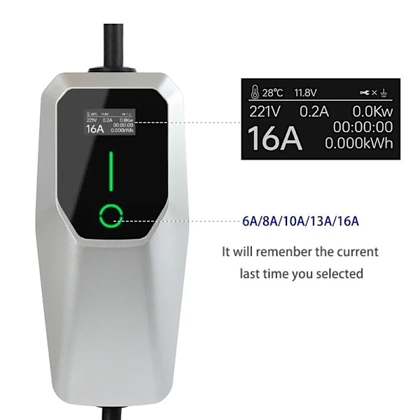 Type-2 Adjustable Electric Vehicle Charger 3.5 kW with Schuko Plug, 4m 6-16A