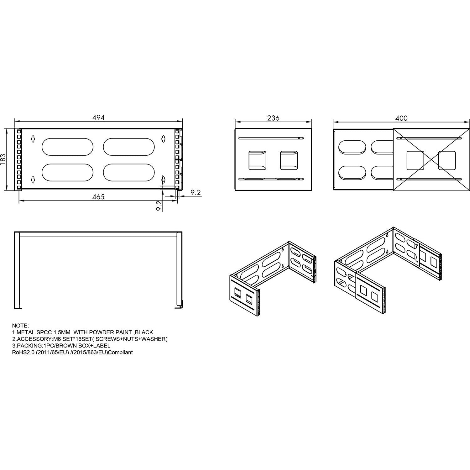 Prokord 19" Mount Bracket 4U Black