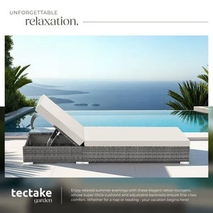 Tectake 2-pack of aluminum and rattan sun loungers, Nautica gray