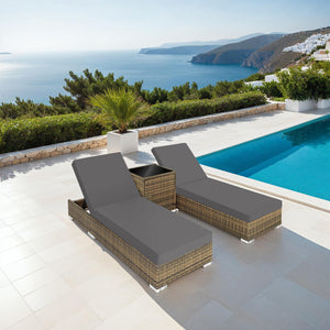 Sun Lounger Set - 2 loungers, 1 side table, aluminium frame, adjustable backrest, rain cover
