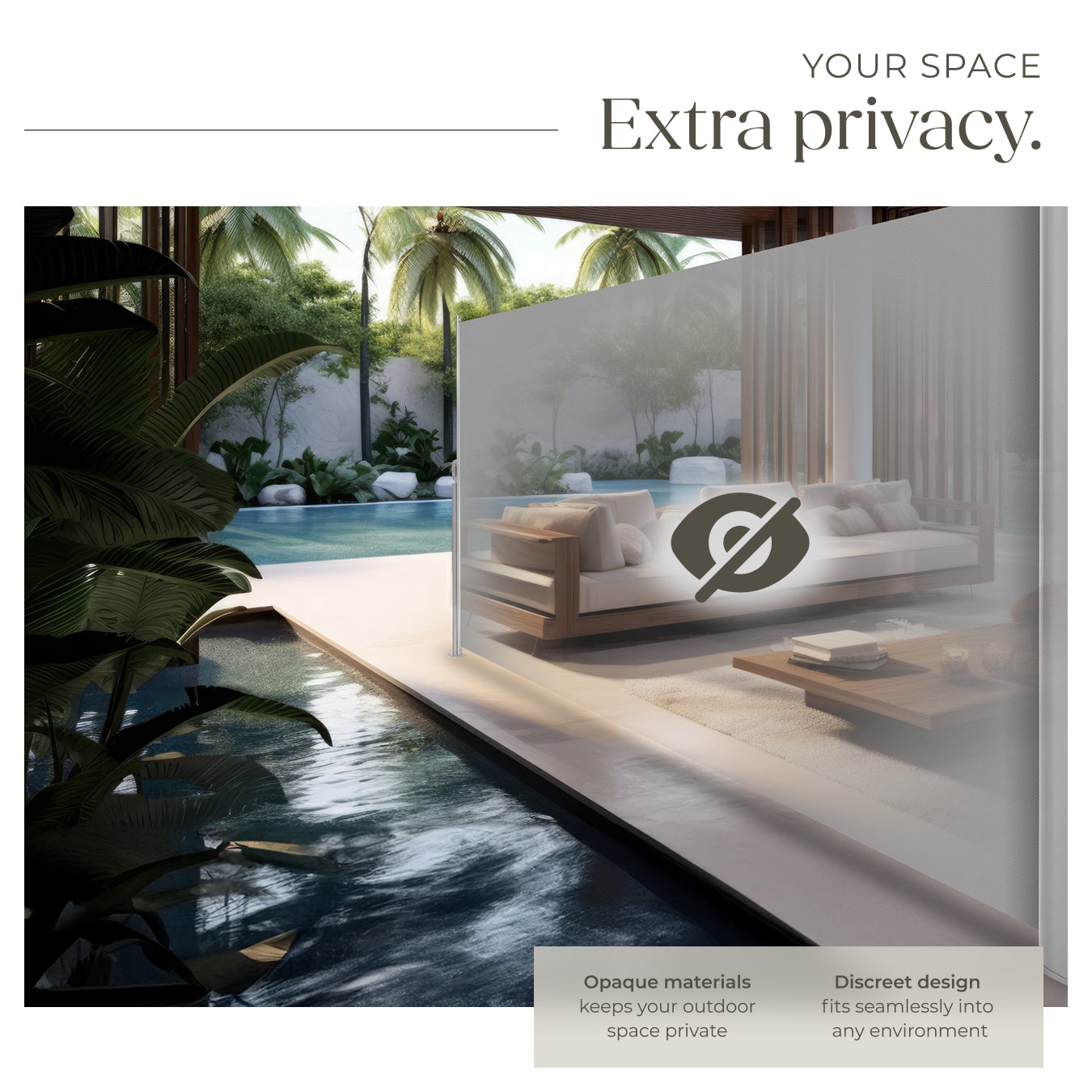 Garden Privacy Screen with retractable side awning and aluminium casing