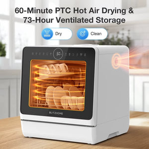 BlitzHome Mini Tabletop Dishwasher with Dual Water Inlet