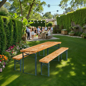Picnic Table and Bench Set Ludwig - 2 benches, table with parasol holder, foldable 