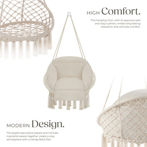 Swing Chair Samira - thick seat cushion, stable ropes for hanging indoor or outdoor