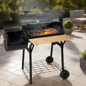 Tectake Charcoal BBQ Smoker Grill With Temperature Display, Black