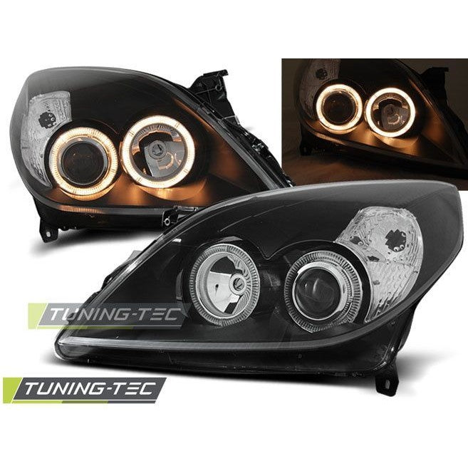Headlights Dual Halo Rims for OPEL VECTRA C 09 05-08 ANGEL EYES, Black