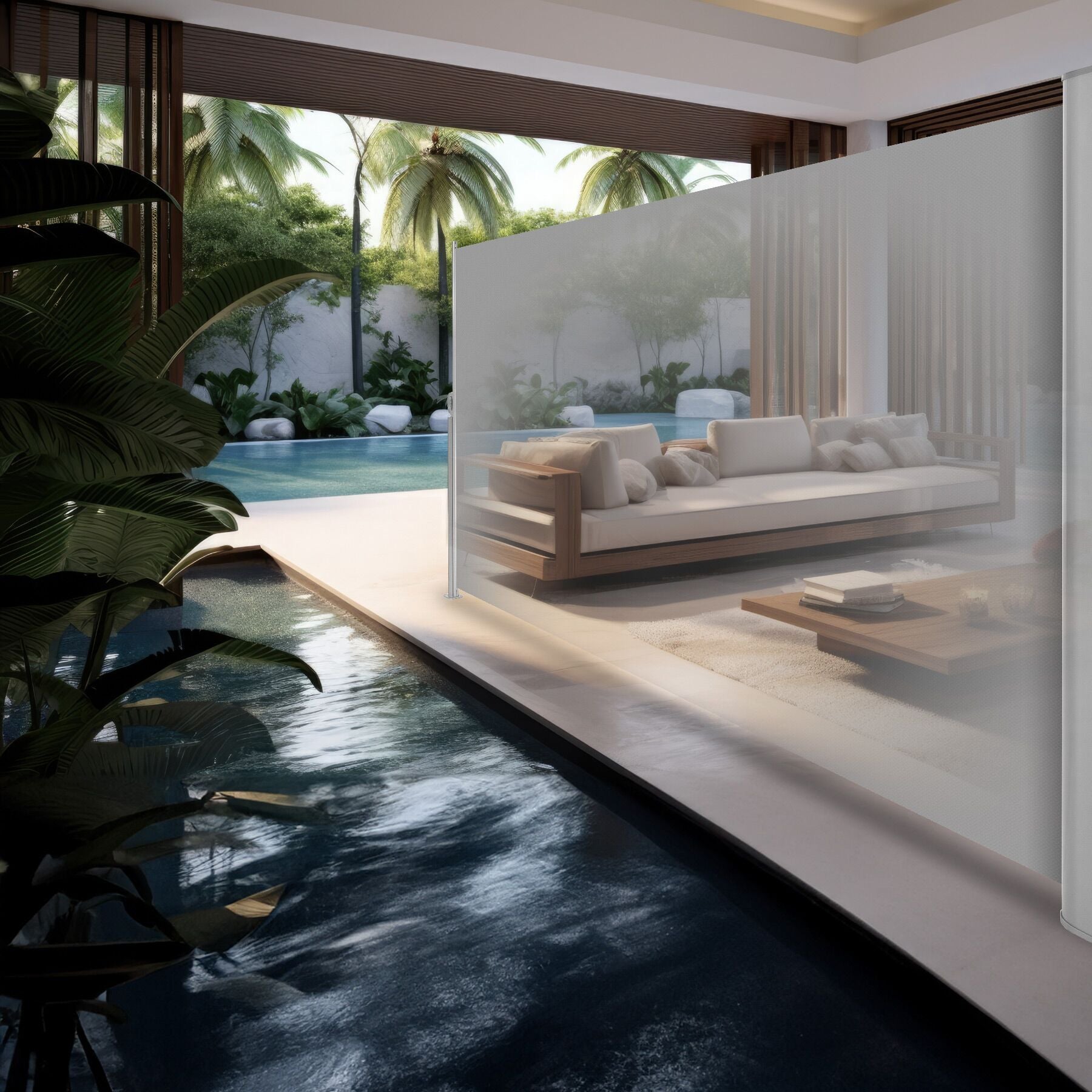Garden Privacy Screen with retractable side awning and aluminium casing
