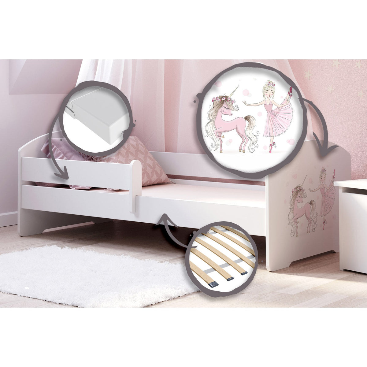 Children's Bed with Mattress and Safety Railing 160x80cm, White