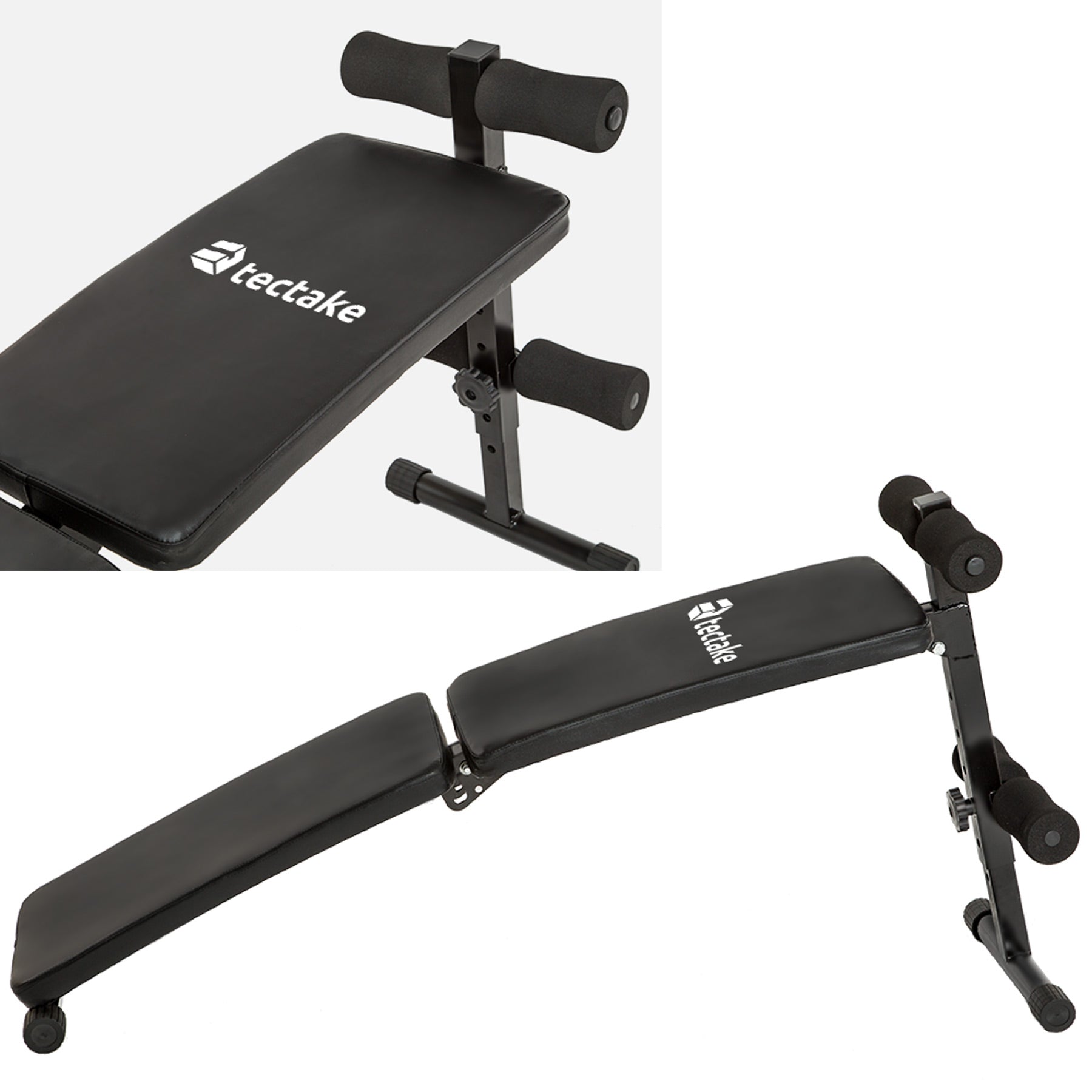 Sit-Up Bench - 4 positions, padded leg brace, foldable, faux leather & non-slip feet