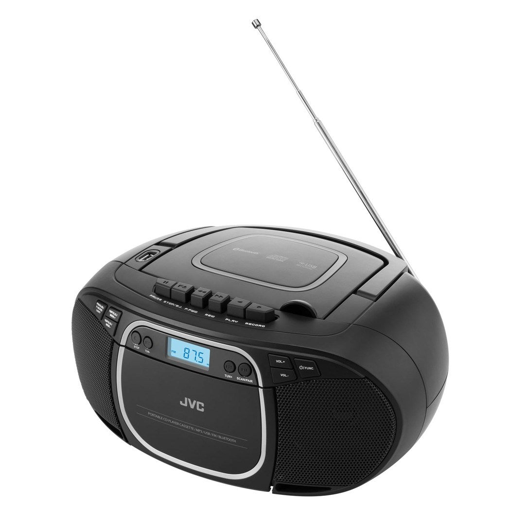 JVC RC-E451B Portable CD and Cassette Player with FM Radio and Bluetooth