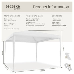 Tectake Gazebo Farah, White, 3 x 3 m