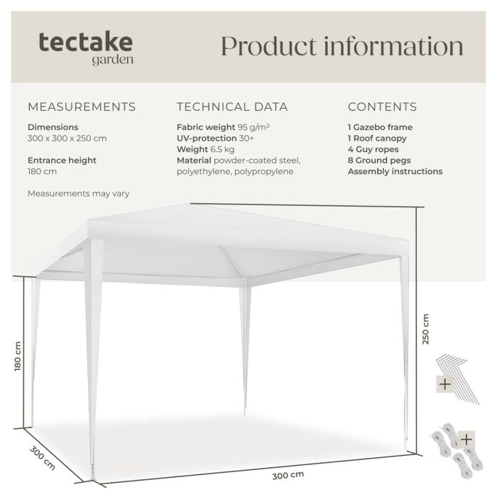 Tectake Gazebo Farah, White, 3 x 3 m