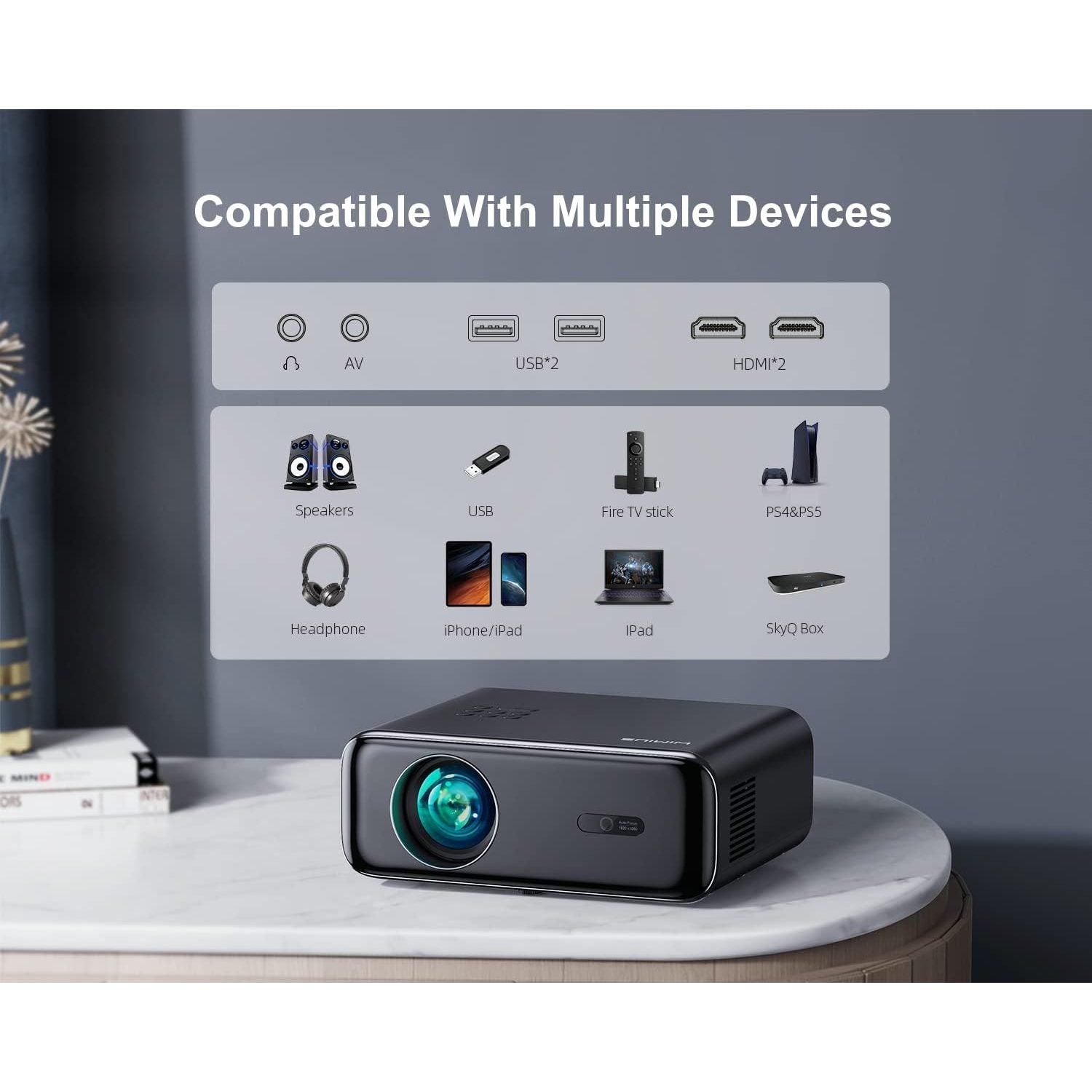 WiMiUS P62 Full HD 1080P Projector with Wifi – Renow