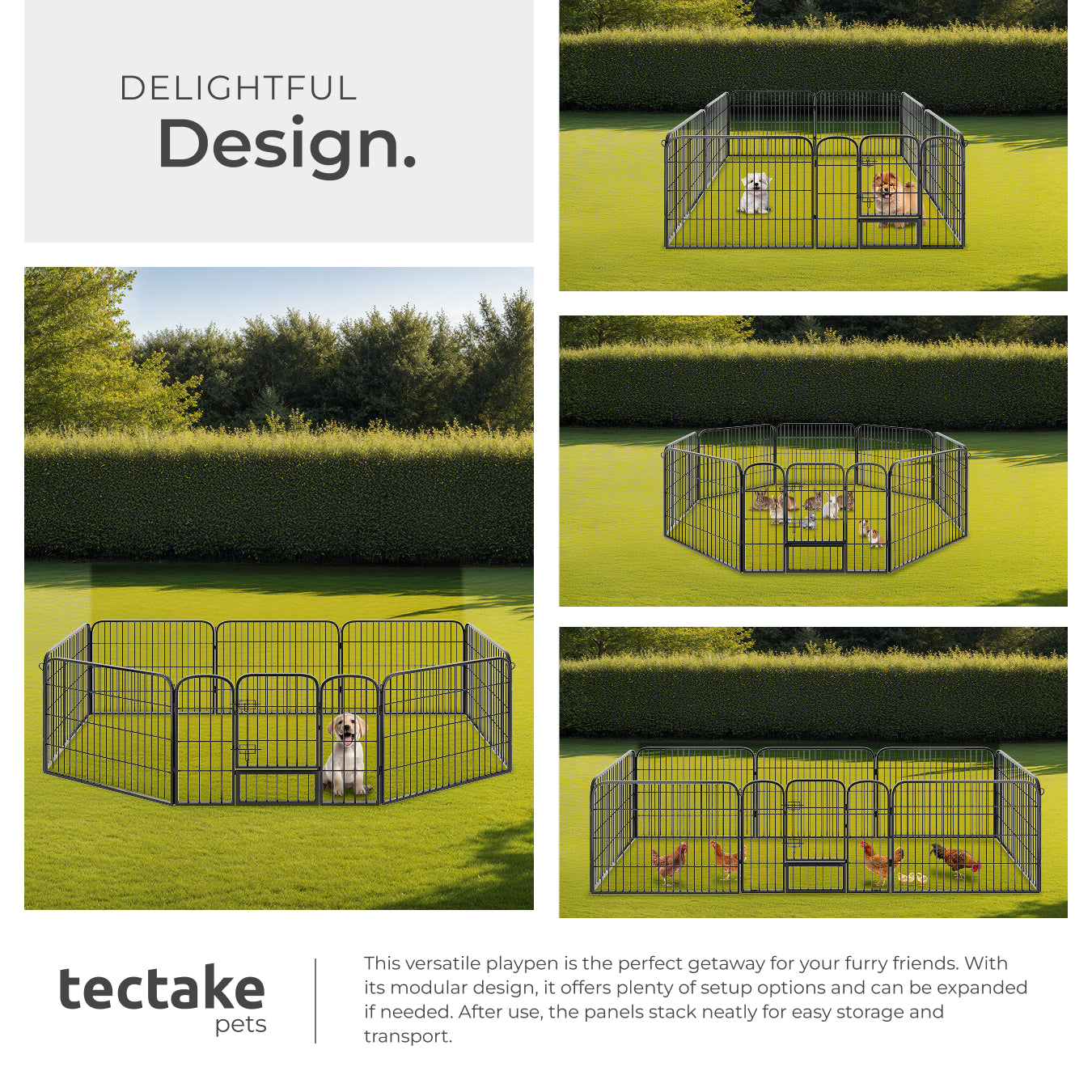 Dog Pen - 8 sections, foldable, door with double locking, ground anchoring possible