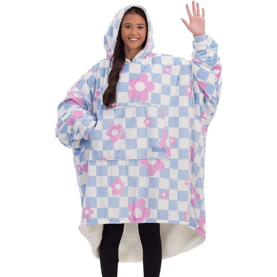 The Comfy Original Wearable Blanket Hoodie, Flower Checkered
