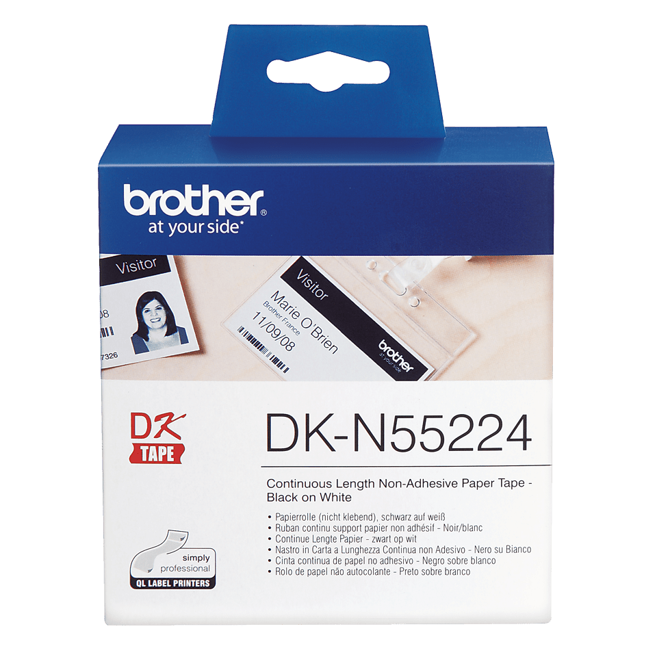 Brother DK-N55224 Continuous Non-Adhesive Paper Roll 54mm x 30.5m Black on White