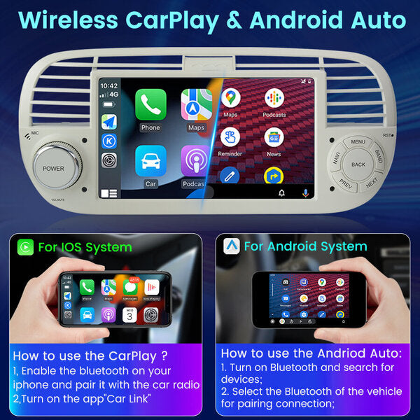 7-inch Android Multimedia CarPlay Radio for Fiat 500 2007-2015 , White