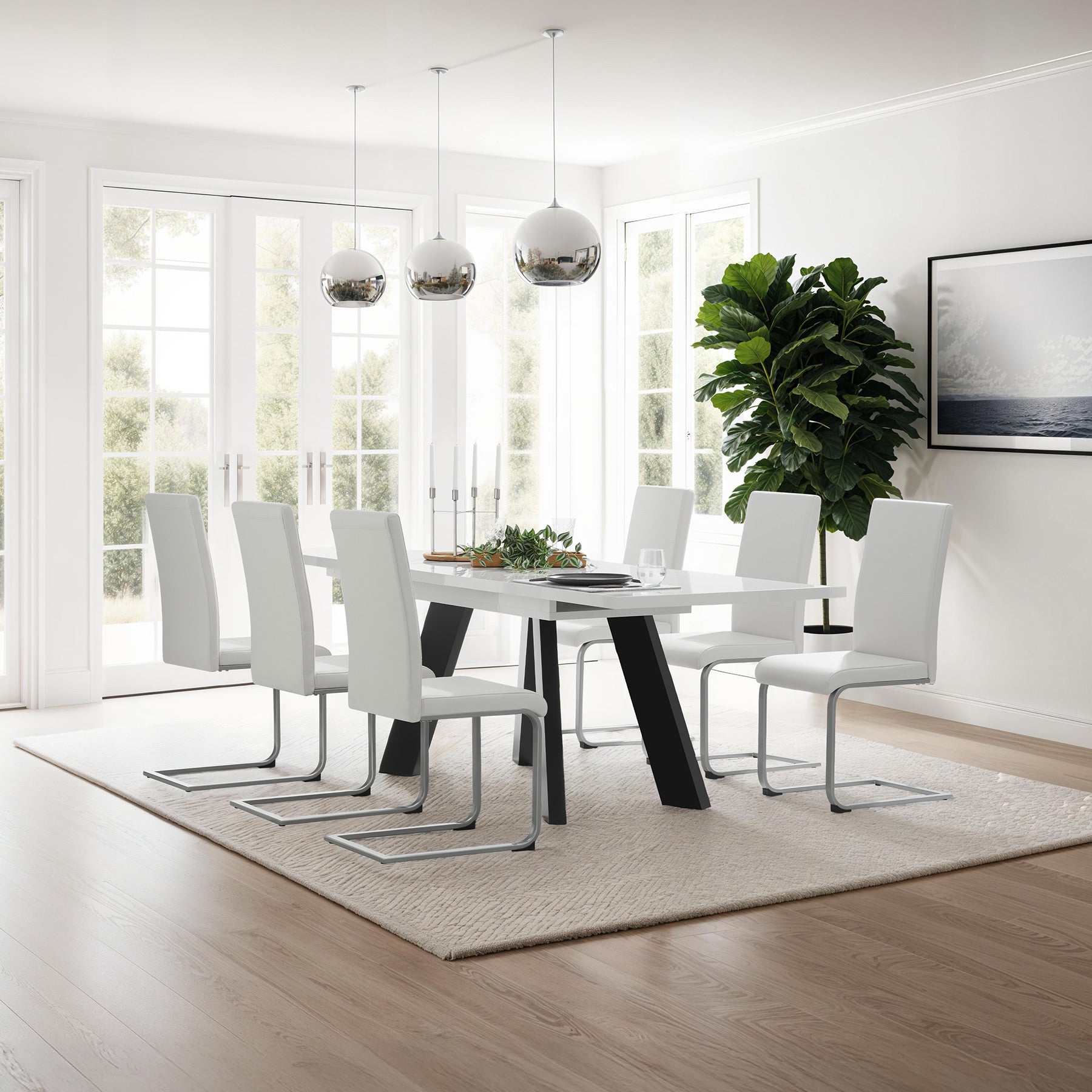 Dining Chairs - cantilevered, high backrest, flat steel frame