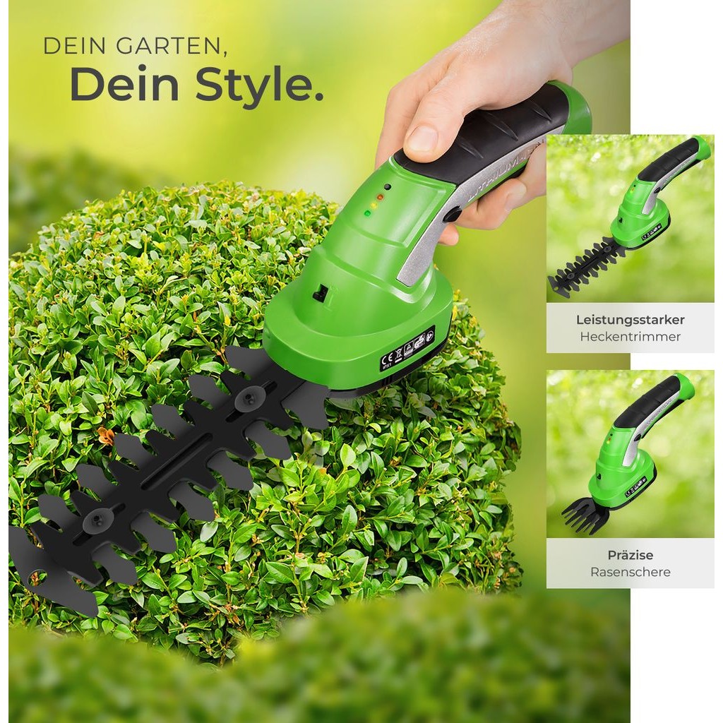 Tectake Cordless Hedge Trimmer & Grass Shears 7.2V, Green