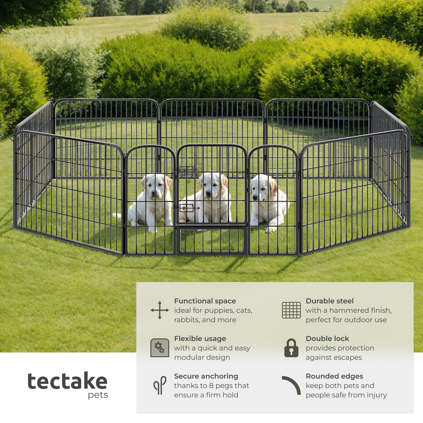Dog Pen - 8 sections, foldable, door with double locking, ground anchoring possible