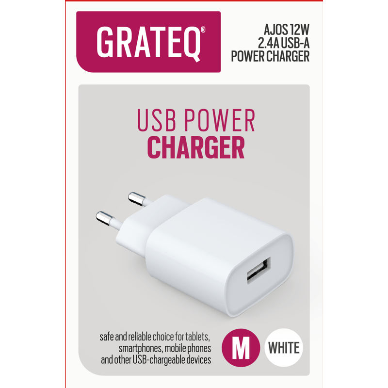 Grateq Ajos 12W USB-A Charger White