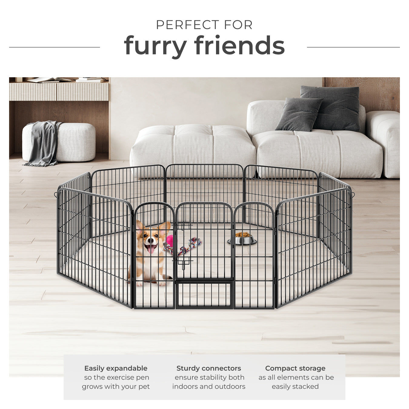 Dog Pen - 8 sections, foldable, door with double locking, ground anchoring possible