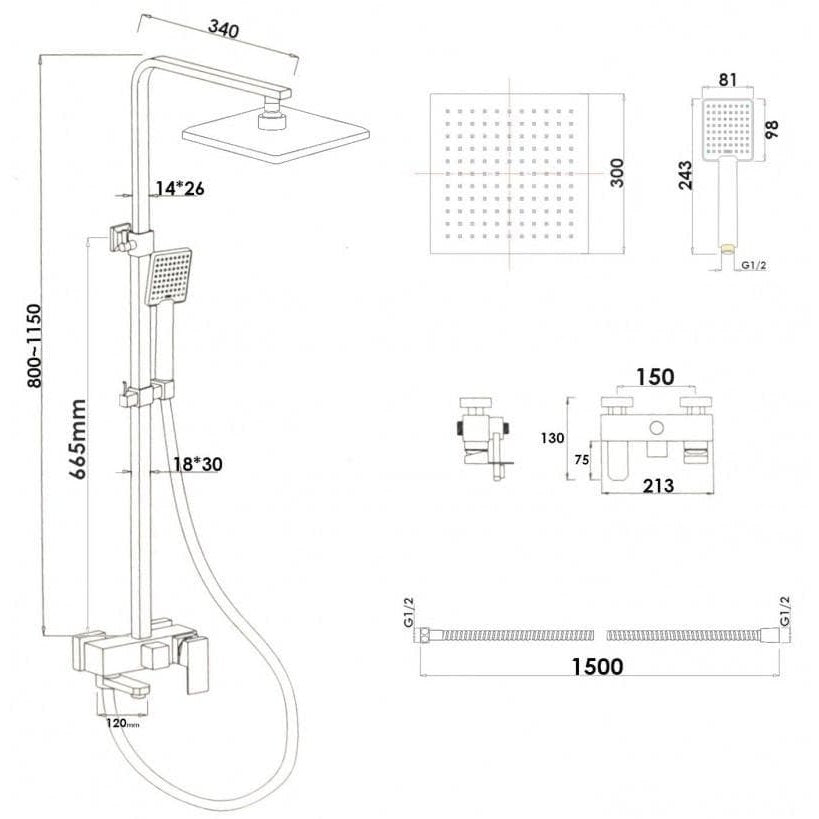 Viking Choice Shower Set, Hand shower and rain shower with bath mixer 30cm