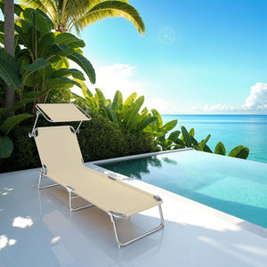 Sun Lounger Set of 2 - foldable, adjustable sunshade and 4-step backrest