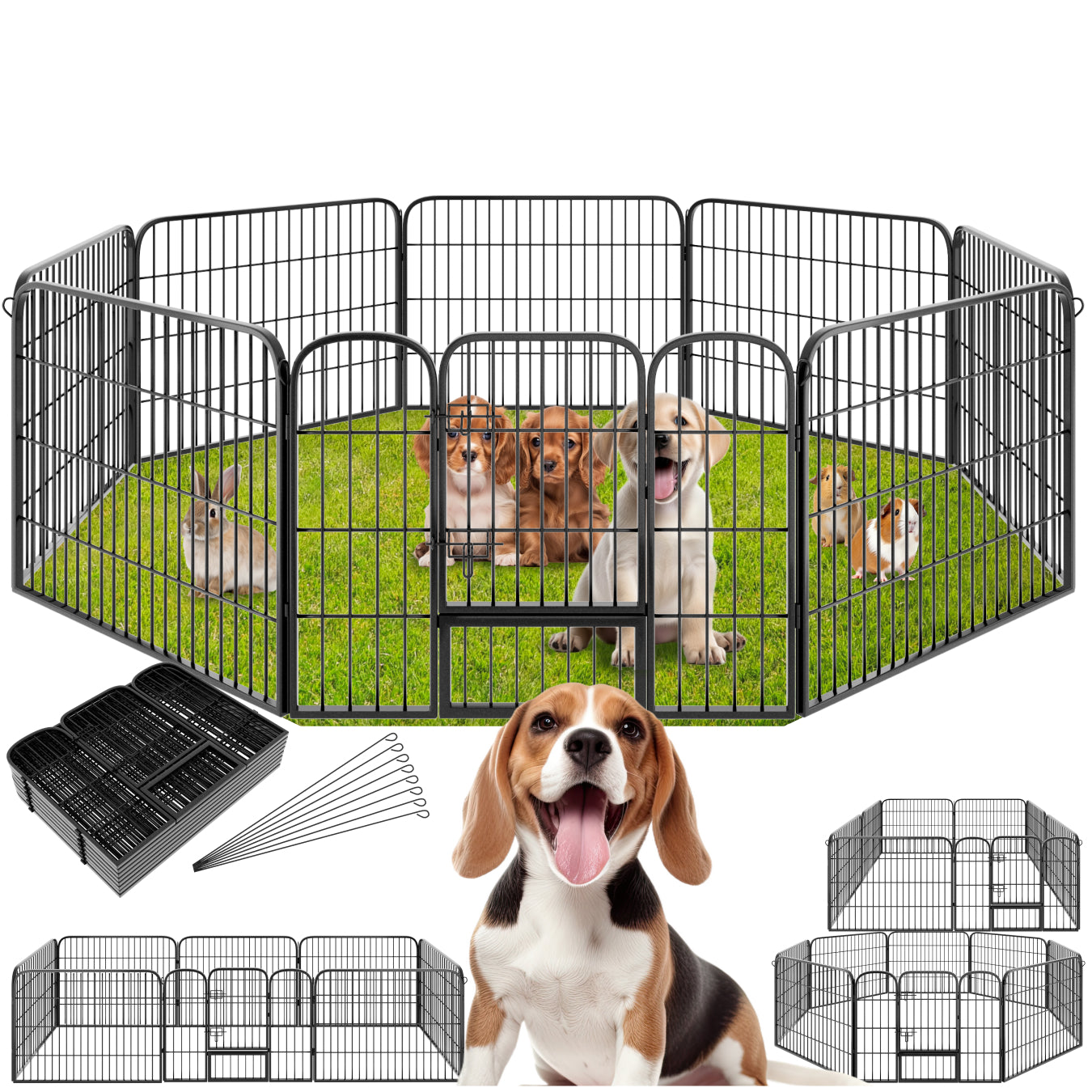 Dog Pen - 8 sections, foldable, door with double locking, ground anchoring possible