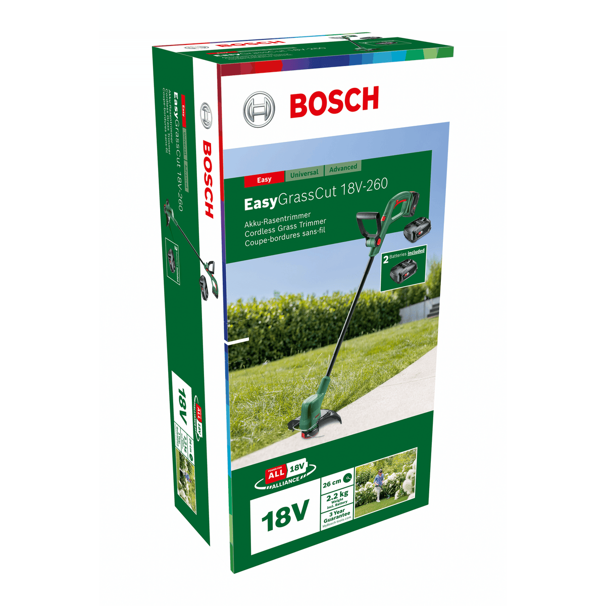 Bosch EasyGrassCut 18V-260 Cordless Grass Trimmer with 2x 2.0Ah Batteries and Charger
