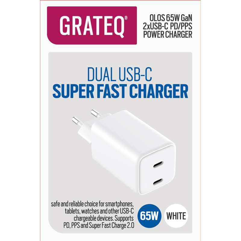 GRATEQ OLOS WALL CHARGER GAN 65W WHITE