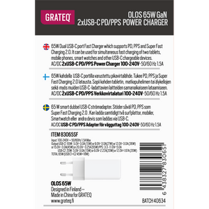 GRATEQ OLOS WALL CHARGER GAN 65W WHITE