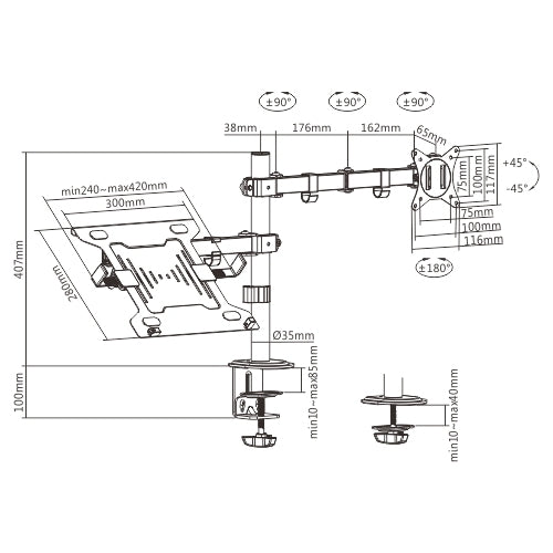 HiSmart 17-32 inch Monitor Mount and Notebook Stand