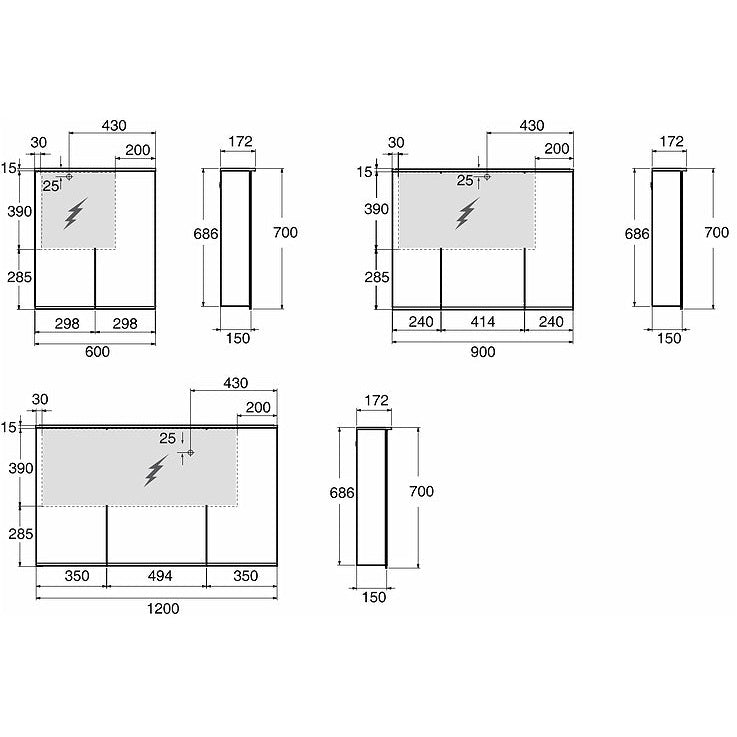 Option Plus LED High Mirror Cabinet 90